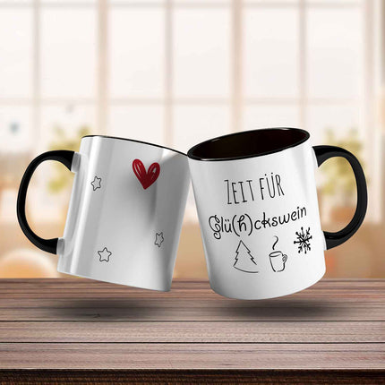 SEO. Bedruckte Tasse mit Weihnachtsmotiv - Zeit für Glühckswein - Schwarz & Weiß Linkreich