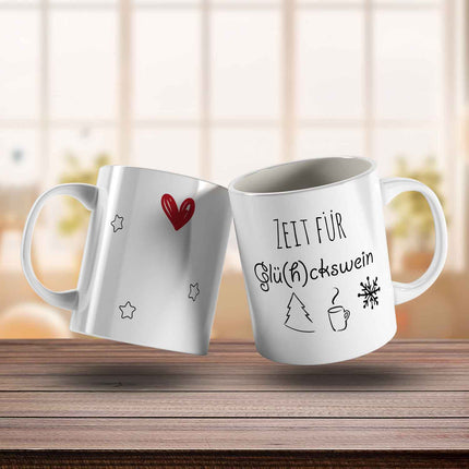 SEO. Bedruckte Tasse mit Weihnachtsmotiv - Zeit für Glühckswein - Weiß Linkreich