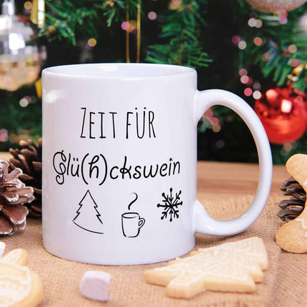 SEO. Bedruckte Tasse mit Weihnachtsmotiv - Zeit für Glühckswein - Weiß Linkreich