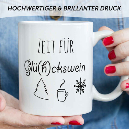 SEO. Bedruckte Tasse mit Weihnachtsmotiv - Zeit für Glühckswein - Weiß Linkreich