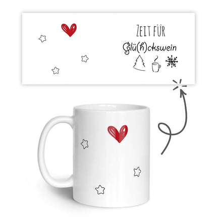 SEO. Bedruckte Tasse mit Weihnachtsmotiv - Zeit für Glühckswein - Weiß Linkreich