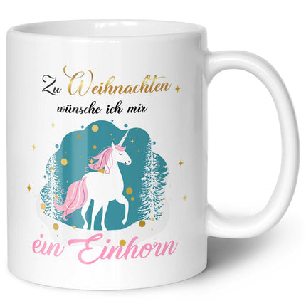 SEO. Bedruckte Tasse mit Weihnachtsmotiv - Zu Weihnachten wünsche ich mir ein Einhorn - Weiß Linkreich