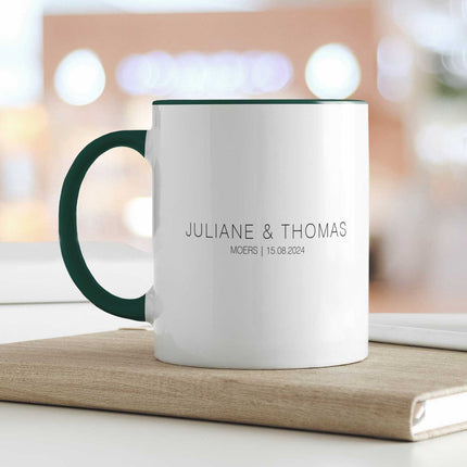 SEO. Bedruckte Tasse mit "Wo alles begann" Motiv - Personalisiertes Geschenk mit Wunschkoordinaten - Dunkelgrün Linkreich