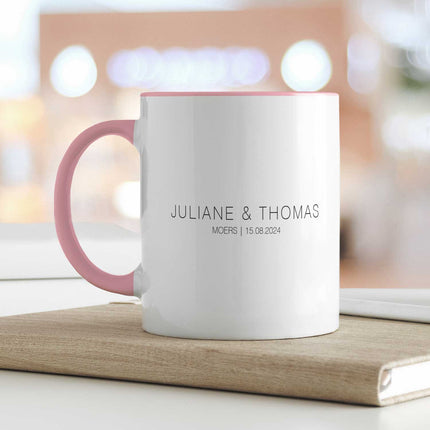 SEO. Bedruckte Tasse mit "Wo alles begann" Motiv - Personalisiertes Geschenk mit Wunschkoordinaten - Rosa Linkreich