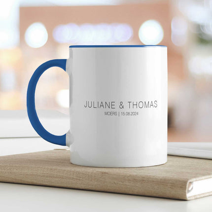 SEO. Bedruckte Tasse mit "Wo alles begann" Motiv - Personalisiertes Geschenk mit Wunschkoordinaten - Blau Linkreich