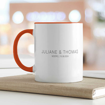 SEO. Bedruckte Tasse mit "Wo alles begann" Motiv - Personalisiertes Geschenk mit Wunschkoordinaten - Orange Linkreich
