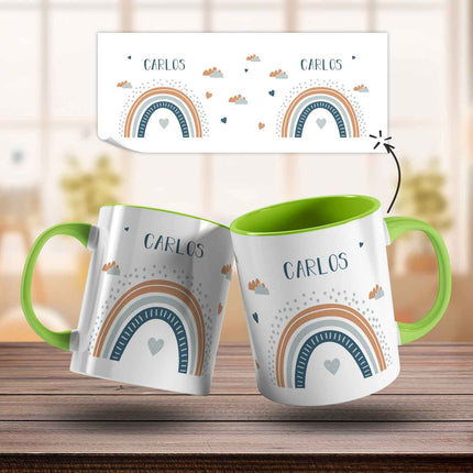 SEO. Bedruckte Tasse - Regenbogen - Personalisiert mit Namen - Für Mädchen und Jungen - Grün Linkreich