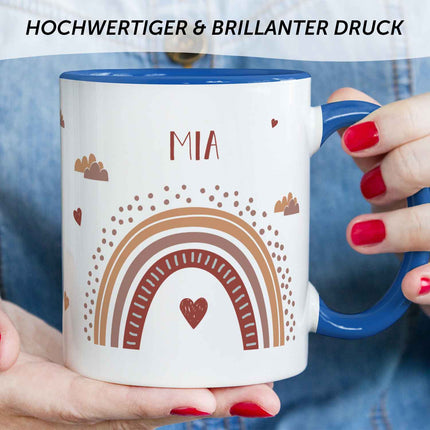 SEO. Bedruckte Tasse - Regenbogen - Personalisiert mit Namen - Für Mädchen und Jungen - Blau Linkreich