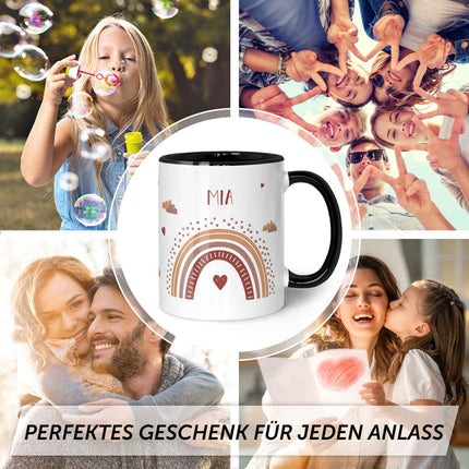 SEO. Bedruckte Tasse - Regenbogen - Personalisiert mit Namen - Für Mädchen und Jungen - Schwarz & Weiß Linkreich