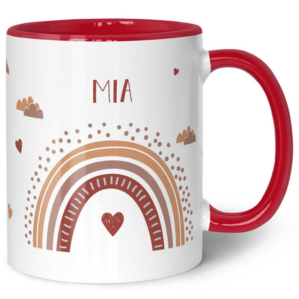 SEO. Bedruckte Tasse - Regenbogen - Personalisiert mit Namen - Für Mädchen und Jungen - Rot Linkreich