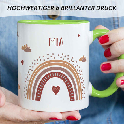 SEO. Bedruckte Tasse - Regenbogen - Personalisiert mit Namen - Für Mädchen und Jungen - Grün Linkreich