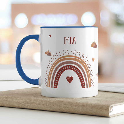 SEO. Bedruckte Tasse - Regenbogen - Personalisiert mit Namen - Für Mädchen und Jungen - Blau Linkreich