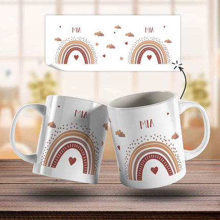 SEO. Bedruckte Tasse - Regenbogen - Personalisiert mit Namen - Für Mädchen und Jungen - Weiß Linkreich