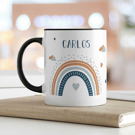 SEO. Bedruckte Tasse - Regenbogen - Personalisiert mit Namen - Für Mädchen und Jungen - Schwarz & Weiß Linkreich