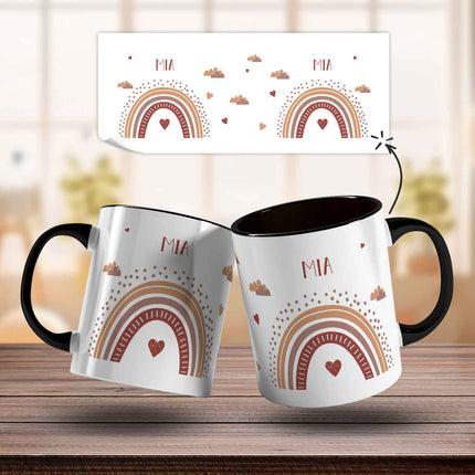 SEO. Bedruckte Tasse - Regenbogen - Personalisiert mit Namen - Für Mädchen und Jungen - Schwarz & Weiß Linkreich