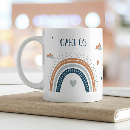 SEO. Bedruckte Tasse - Regenbogen - Personalisiert mit Namen - Für Mädchen und Jungen - Weiß Linkreich