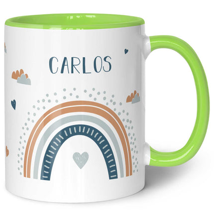 SEO. Bedruckte Tasse - Regenbogen - Personalisiert mit Namen - Für Mädchen und Jungen - Grün Linkreich