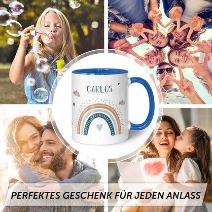 SEO. Bedruckte Tasse - Regenbogen - Personalisiert mit Namen - Für Mädchen und Jungen - Blau Linkreich