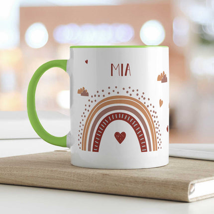 SEO. Bedruckte Tasse - Regenbogen - Personalisiert mit Namen - Für Mädchen und Jungen - Grün Linkreich