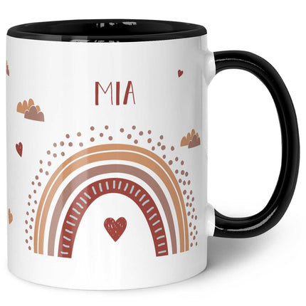 SEO. Bedruckte Tasse - Regenbogen - Personalisiert mit Namen - Für Mädchen und Jungen - Schwarz & Weiß Linkreich