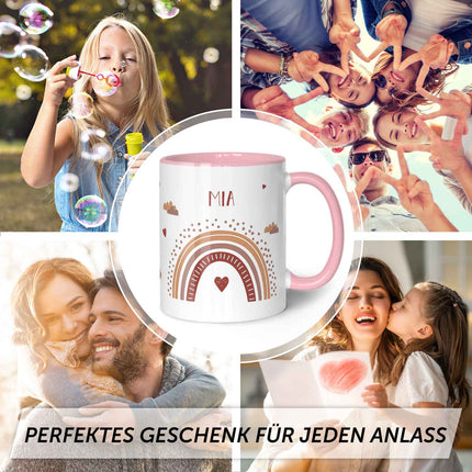 SEO. Bedruckte Tasse - Regenbogen - Personalisiert mit Namen - Für Mädchen und Jungen - Rosa Linkreich