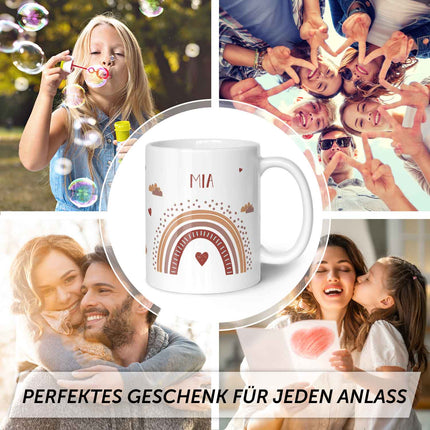SEO. Bedruckte Tasse - Regenbogen - Personalisiert mit Namen - Für Mädchen und Jungen - Weiß Linkreich
