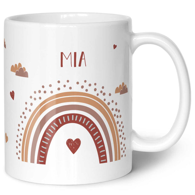 SEO. Bedruckte Tasse - Regenbogen - Personalisiert mit Namen - Für Mädchen und Jungen - Weiß Linkreich