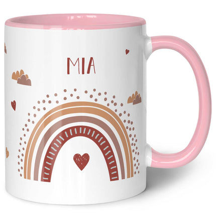 SEO. Bedruckte Tasse - Regenbogen - Personalisiert mit Namen - Für Mädchen und Jungen - Rosa Linkreich