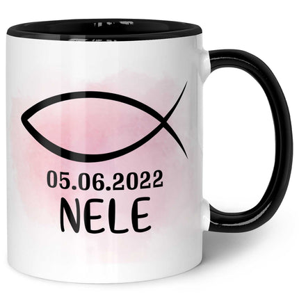 SEO. Bedruckte Tasse - zur Konfirmation mit Name & Datum - Girl Schwarz & Weiß Linkreich
