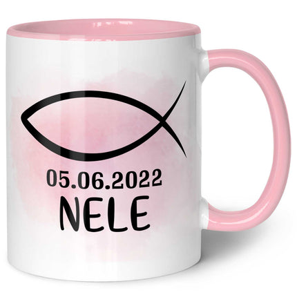 SEO. Bedruckte Tasse - zur Konfirmation mit Name & Datum - Girl Rosa Linkreich