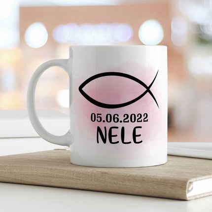 SEO. Bedruckte Tasse - zur Konfirmation mit Name & Datum - Girl Weiß Linkreich