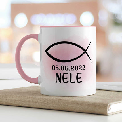 SEO. Bedruckte Tasse - zur Konfirmation mit Name & Datum - Girl Rosa Linkreich