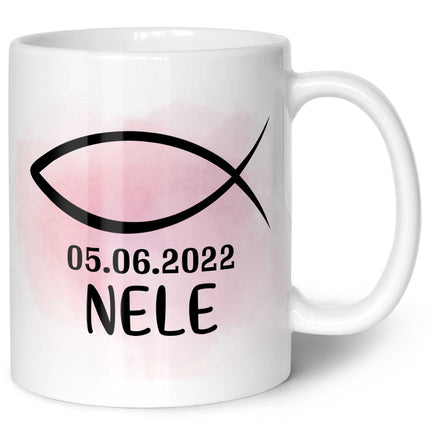 SEO. Bedruckte Tasse - zur Konfirmation mit Name & Datum - Girl Weiß Linkreich
