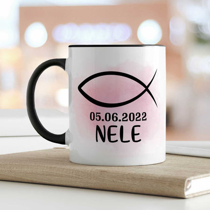 SEO. Bedruckte Tasse - zur Konfirmation mit Name & Datum - Girl Schwarz & Weiß Linkreich