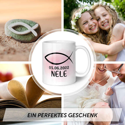 SEO. Bedruckte Tasse - zur Konfirmation mit Name & Datum - Girl Weiß Linkreich