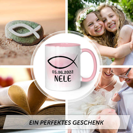 SEO. Bedruckte Tasse - zur Konfirmation mit Name & Datum - Girl Rosa Linkreich