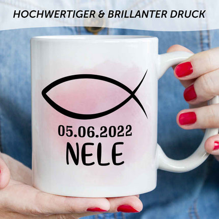 SEO. Bedruckte Tasse - zur Konfirmation mit Name & Datum - Girl Weiß Linkreich