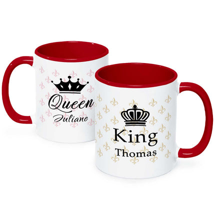 SEO. Bedruckte Tassen mit Spruch - King & Queen mit Namen - Weiß Linkreich