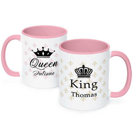 SEO. Bedruckte Tassen mit Spruch - King & Queen mit Namen - Rot Linkreich