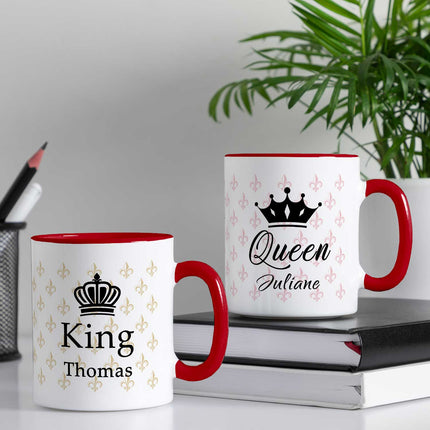 SEO. Bedruckte Tassen mit Spruch - King & Queen mit Namen - Weiß Linkreich