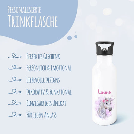 SEO. Bedruckte Trinkflasche aus Edelstahl - Einhorn - Linkreich