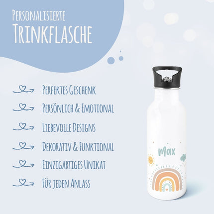 SEO. Bedruckte Trinkflasche aus Edelstahl - Regenbogen Pastell - Blau Linkreich
