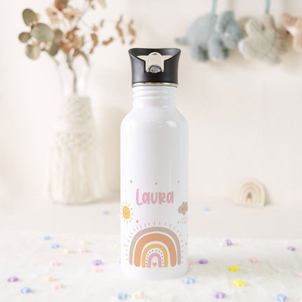 SEO. Bedruckte Trinkflasche aus Edelstahl - Regenbogen Pastell - Rot Linkreich