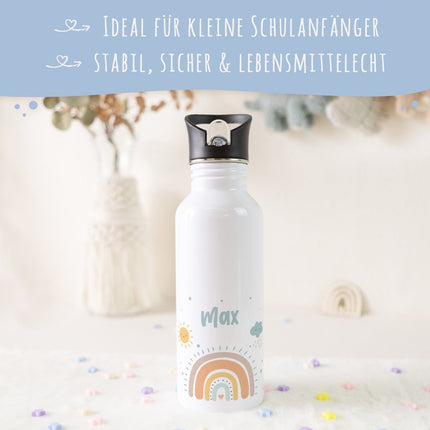 SEO. Bedruckte Trinkflasche aus Edelstahl - Regenbogen Pastell - Blau Linkreich