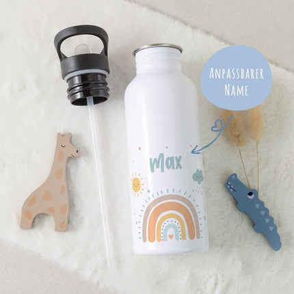 SEO. Bedruckte Trinkflasche aus Edelstahl - Regenbogen Pastell - Blau Linkreich