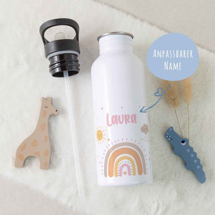 SEO. Bedruckte Trinkflasche aus Edelstahl - Regenbogen Pastell - Rot Linkreich