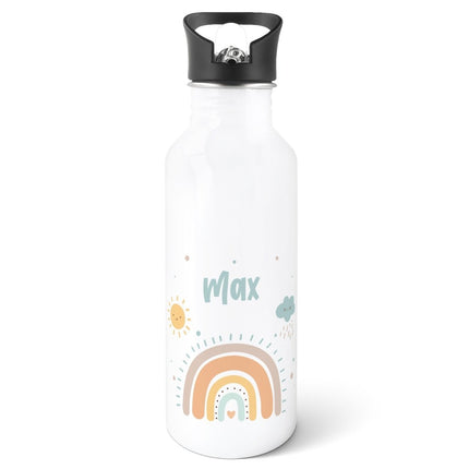 SEO. Bedruckte Trinkflasche aus Edelstahl - Regenbogen Pastell - Blau Linkreich
