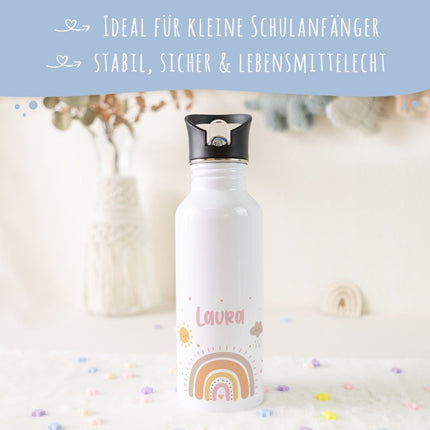 SEO. Bedruckte Trinkflasche aus Edelstahl - Regenbogen Pastell - Rot Linkreich
