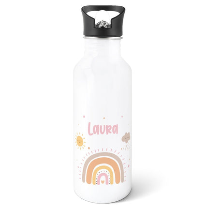 SEO. Bedruckte Trinkflasche aus Edelstahl - Regenbogen Pastell - Blau Linkreich