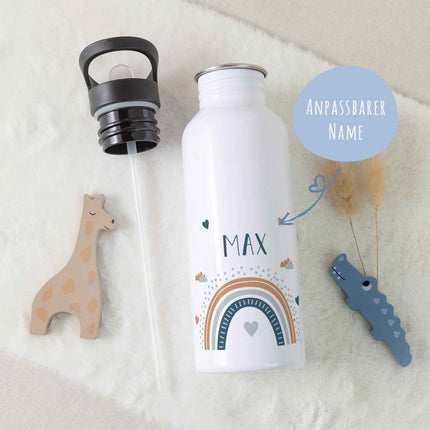 SEO. Bedruckte Trinkflasche aus Edelstahl - Regenbogen - Blau Linkreich